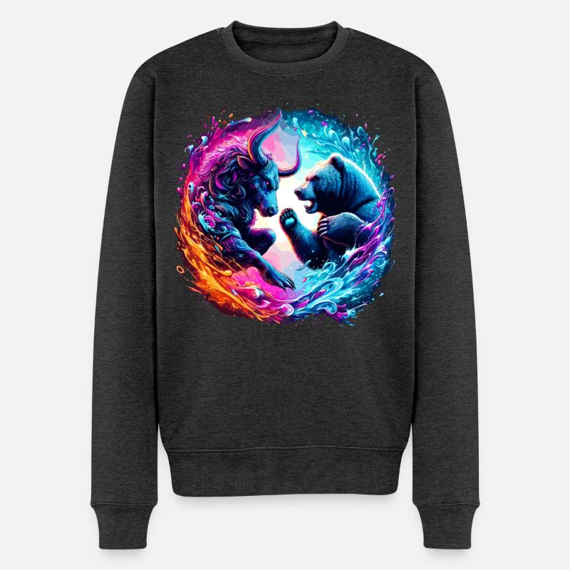 Bulle vs Bär Börsen Kampf - Männer Premium Bio Pullover - Anthrazit meliert