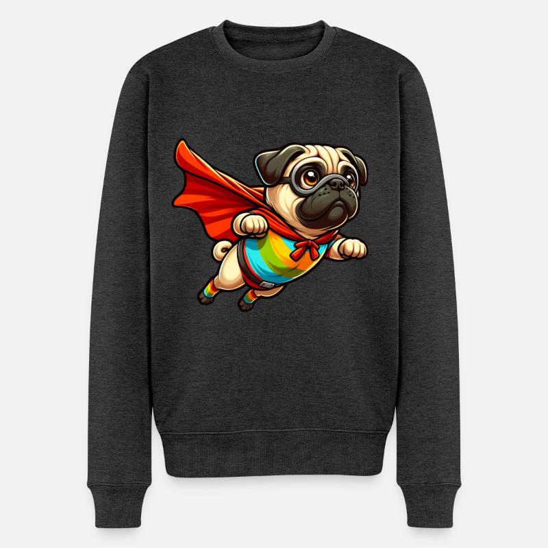 Superhelden-Mops - Männer Premium Bio Pullover - Anthrazit meliert