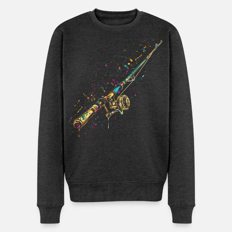 Angelrute Graffiti - Männer Premium Bio Pullover - Anthrazit meliert