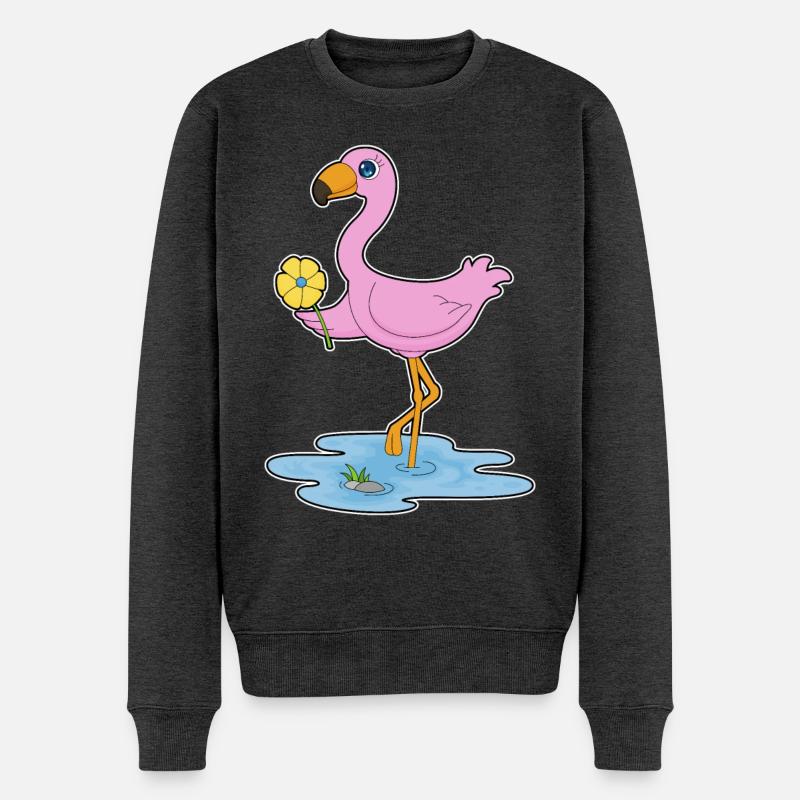 Flamingo Blume - Männer Premium Bio Pullover - Anthrazit meliert