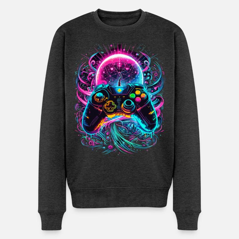 Synthwave Cyberpunk Gaming Controller - Männer Premium Bio Pullover - Anthrazit meliert
