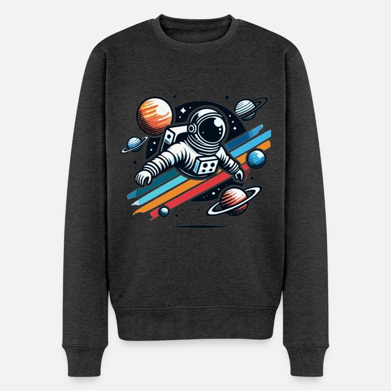 Rétro astronaute aventure spatiale planète - Pull Premium bio Homme - anthracite chiné