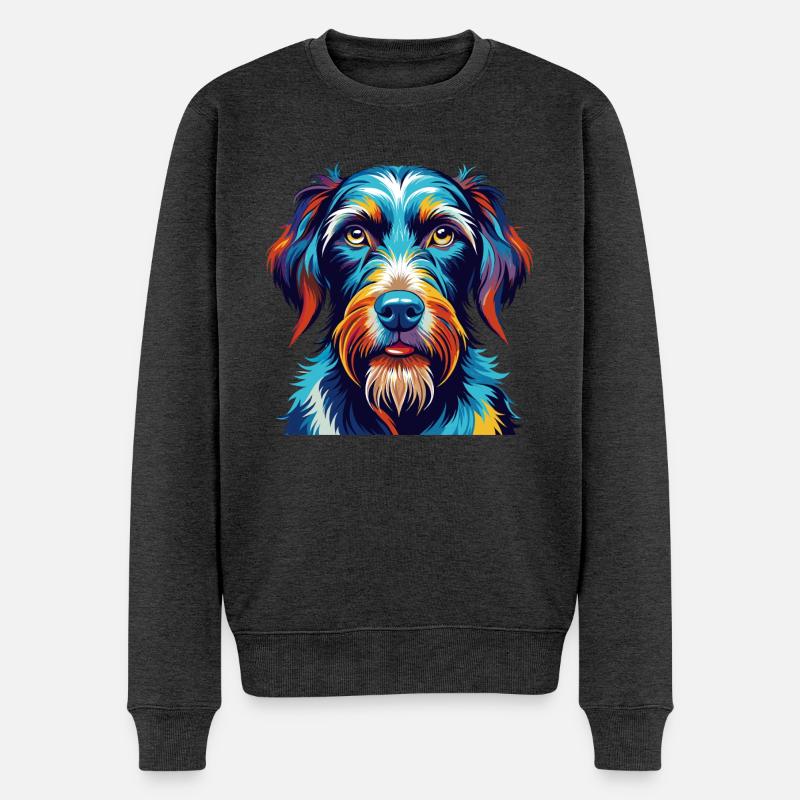 Deutsche Drahthaar Hund Rasse Karikatur Kawaii - Männer Premium Bio Pullover - Anthrazit meliert