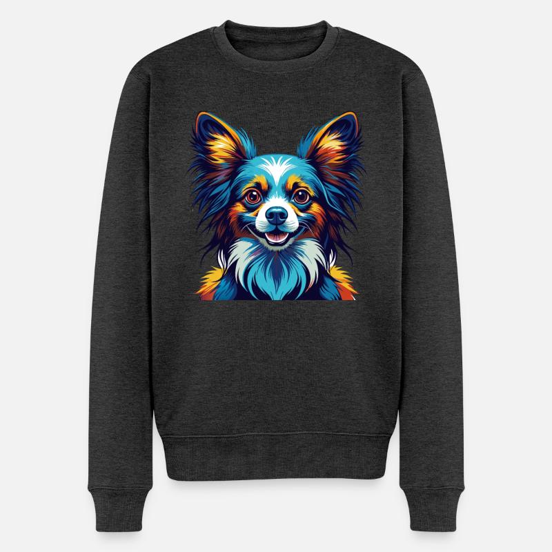 Papillon Hunderasse Bunte Karikatur Kawaii - Männer Premium Bio Pullover - Anthrazit meliert