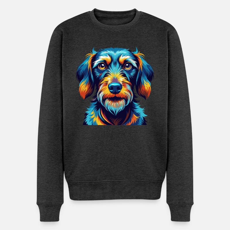 Drahthaariger Dackel Hunderasse Karikatur Kawaii - Männer Premium Bio Pullover - Anthrazit meliert