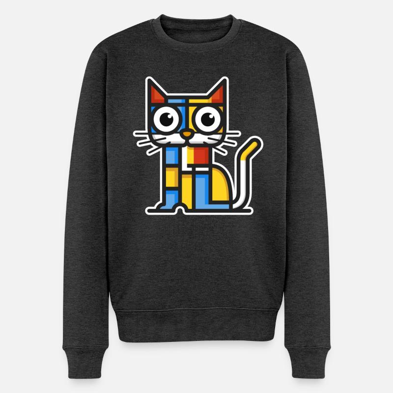 Bunte Illustration einer kubistischen Katze. - Männer Premium Bio Pullover - Anthrazit meliert