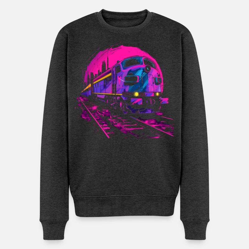 Retrowave Eisenbahn - Männer Premium Bio Pullover - Anthrazit meliert