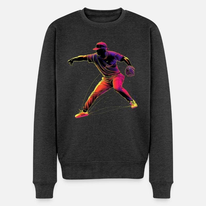 Baseballer Retrowave - Männer Premium Bio Pullover - Anthrazit meliert