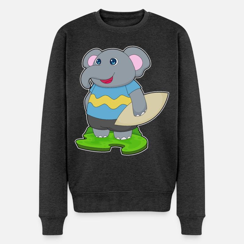 Elefant Surfer Surfbrett - Männer Premium Bio Pullover - Anthrazit meliert