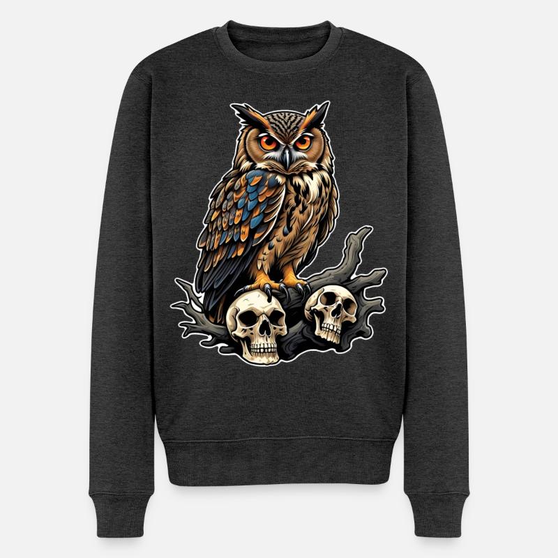 Eule sitzt auf Skulls - Männer Premium Bio Pullover - Anthrazit meliert