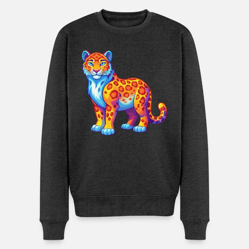 Schneeleopard Bunte Kawaii Zeichentrickfigur - Männer Premium Bio Pullover - Anthrazit meliert