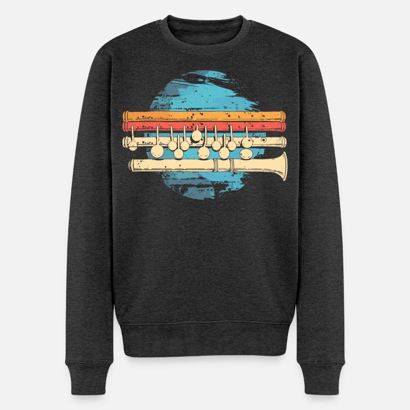 Flöte Grafik - Männer Premium Bio Pullover - Anthrazit meliert