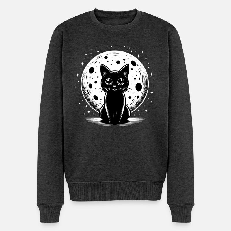 Moonlit Black Cat: Galaktischer Katzenspaß - Männer Premium Bio Pullover - Anthrazit meliert
