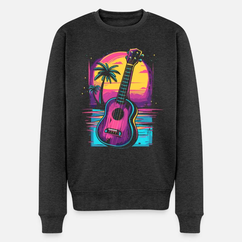 Ukulele 80er Jahre Look - Männer Premium Bio Pullover - Anthrazit meliert