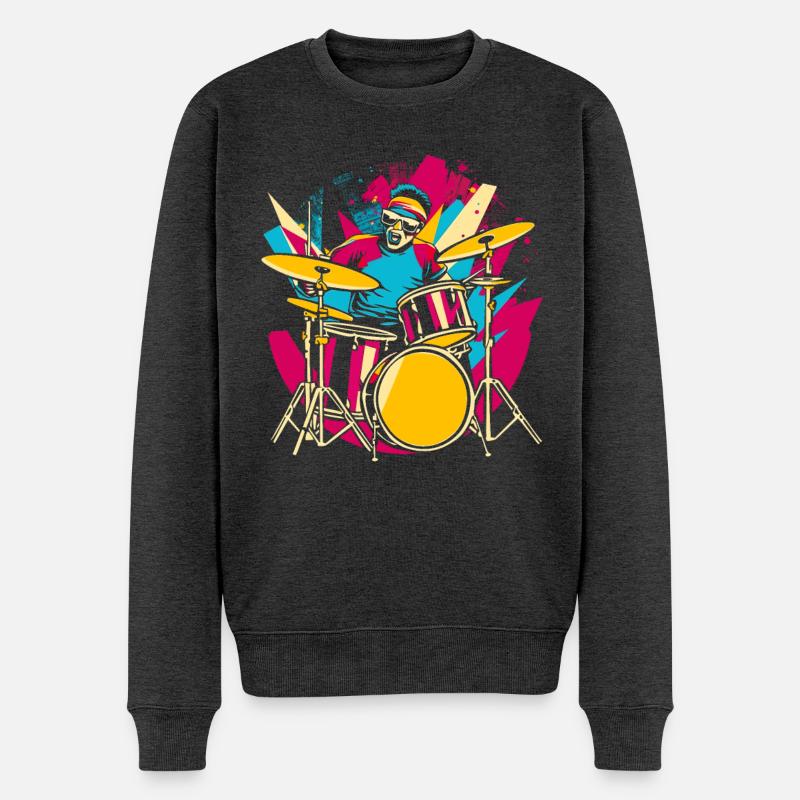 Batteur Synthwave - Pull Premium bio Homme - anthracite chiné