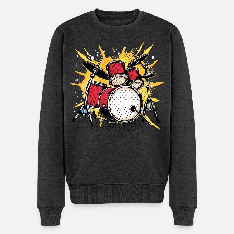 Cartoon Schlagzeug - Männer Premium Bio Pullover - Anthrazit meliert