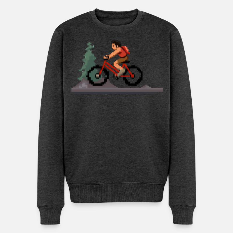 Fahrradfahrer Pixel Art - Männer Premium Bio Pullover - Anthrazit meliert