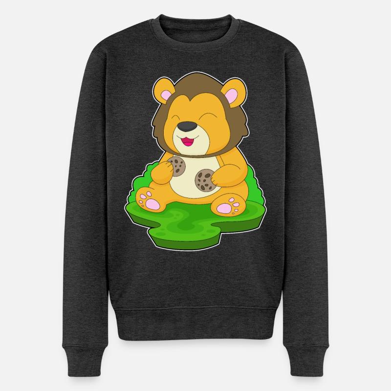 Löwe Cookie - Männer Premium Bio Pullover - Anthrazit meliert