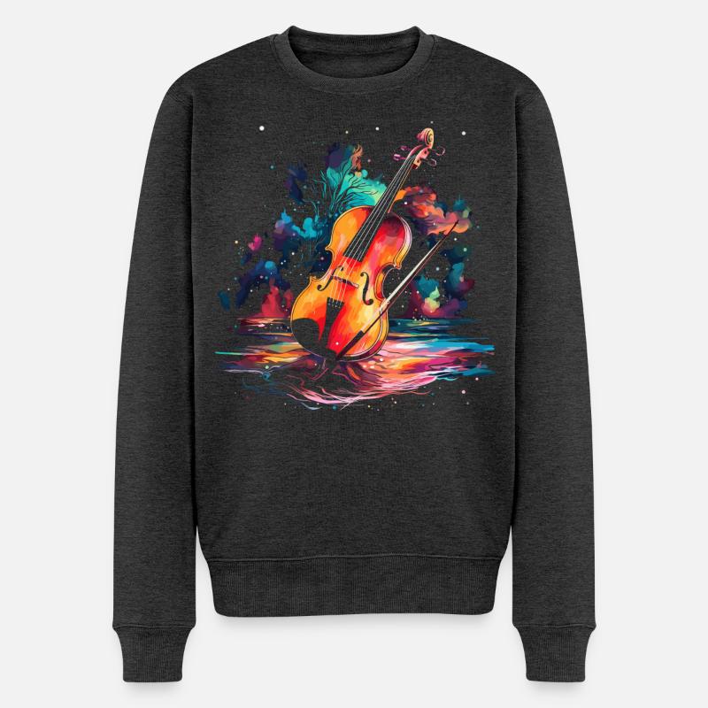 Violine Steamwave - Männer Premium Bio Pullover - Anthrazit meliert