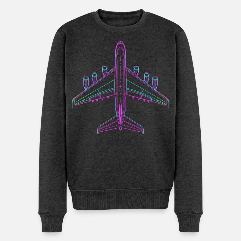 Flugzeug 80er Look - Männer Premium Bio Pullover - Anthrazit meliert