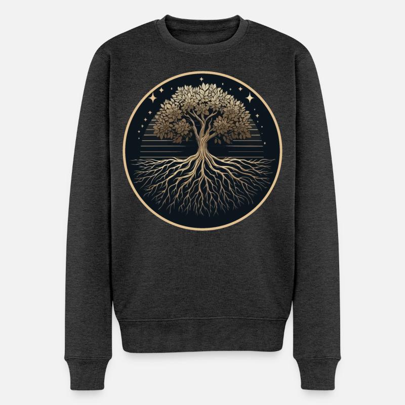 Baum Silhouette Wurzeln - Männer Premium Bio Pullover - Anthrazit meliert