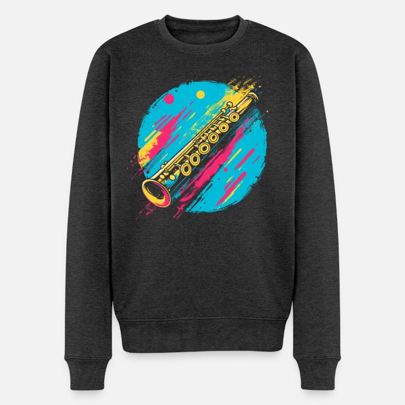 Flöte - Männer Premium Bio Pullover - Anthrazit meliert