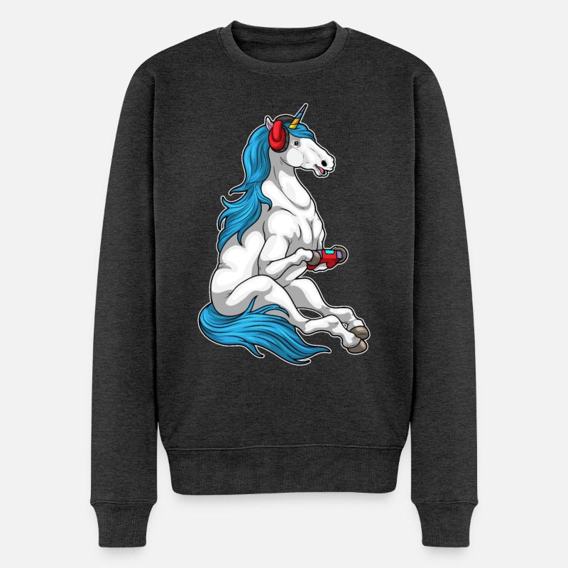 Einhorn Gamer Controller - Männer Premium Bio Pullover - Anthrazit meliert