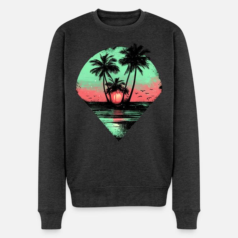 Synthwave Retro Palmen Sunset Vaporwave 80er 90er - Männer Premium Bio Pullover - Anthrazit meliert