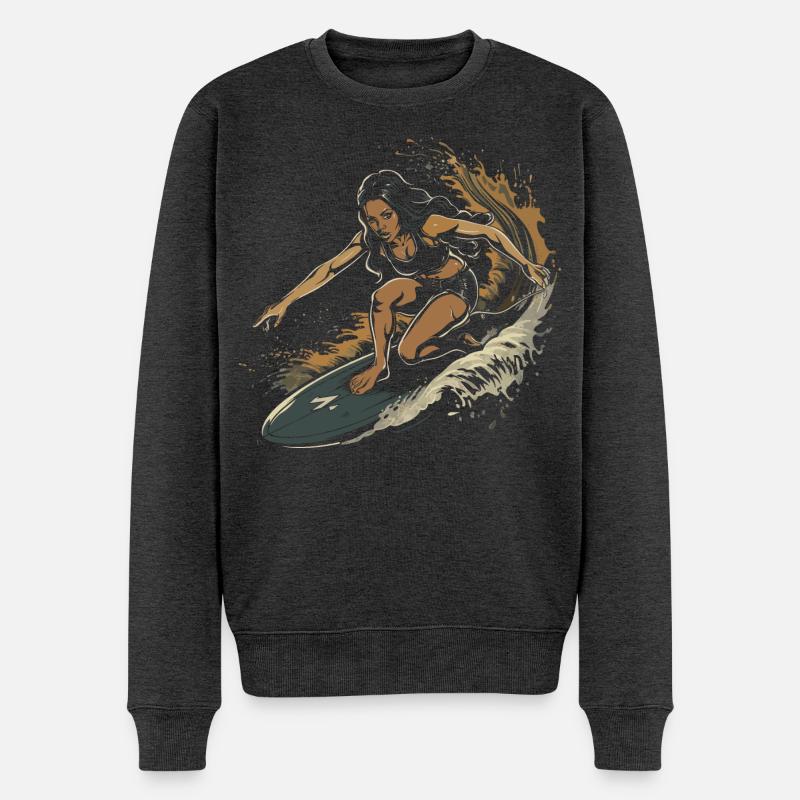 Surferin Grafik - Männer Premium Bio Pullover - Anthrazit meliert
