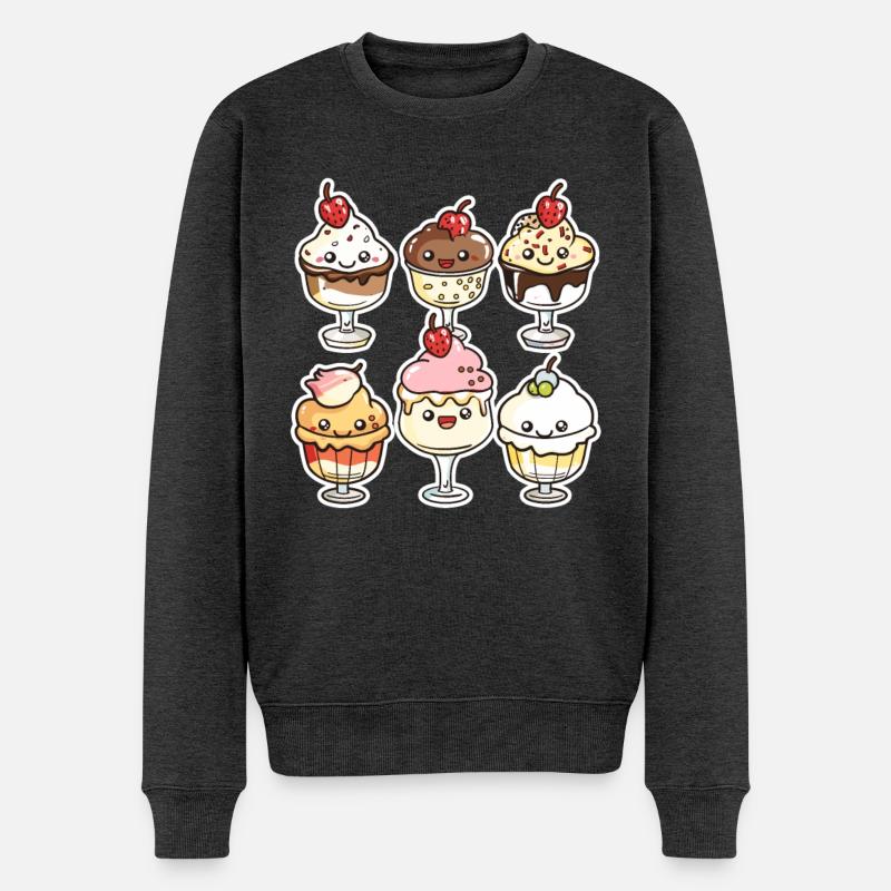 Eiscreme Karikatur - Männer Premium Bio Pullover - Anthrazit meliert