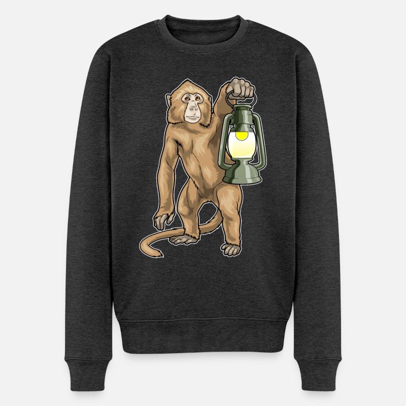 Affe Laterne - Männer Premium Bio Pullover - Anthrazit meliert