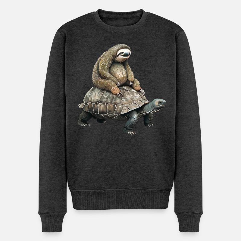 Faultier auf Schildkröte - Männer Premium Bio Pullover - Anthrazit meliert