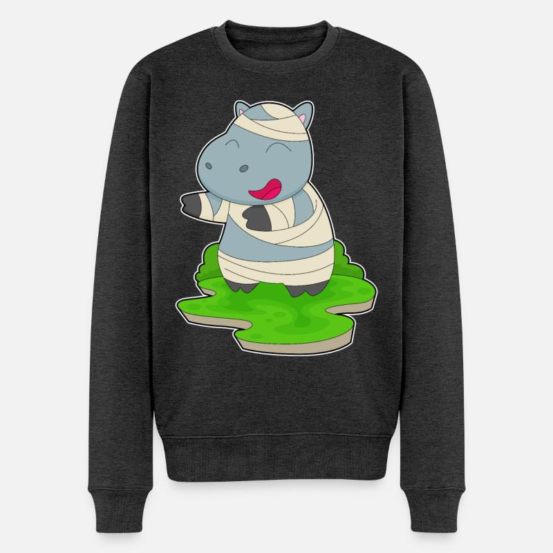 Nilpferd Halloween Mumie - Männer Premium Bio Pullover - Anthrazit meliert