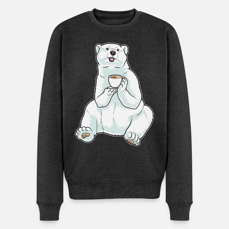 Eisbär Kaffee Tasse - Männer Premium Bio Pullover - Anthrazit meliert