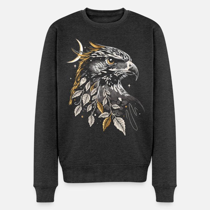 Horus Falke & Mond - Magisches Herbstdesign - Männer Premium Bio Pullover - Anthrazit meliert