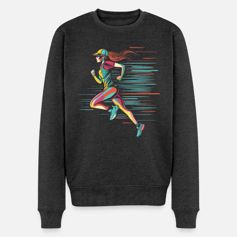 Läuferin Comic Look - Männer Premium Bio Pullover - Anthrazit meliert