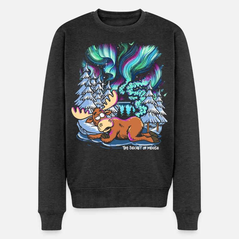 Northern Lights - Moose - Aurora Borealis - Männer Premium Bio Pullover - Anthrazit meliert