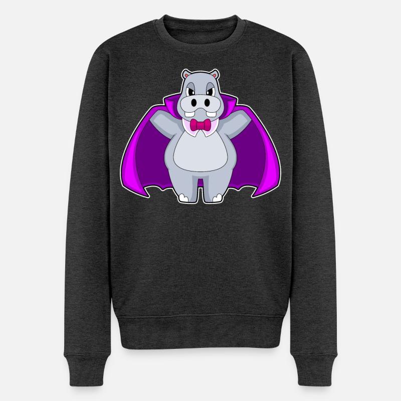 Hippopotame Halloween Vampire - Pull Premium bio Homme - anthracite chiné