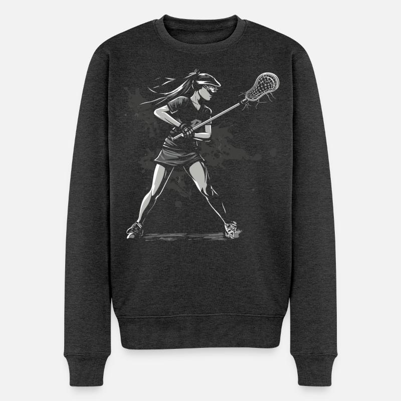 Lacrosse Spielerin - Männer Premium Bio Pullover - Anthrazit meliert