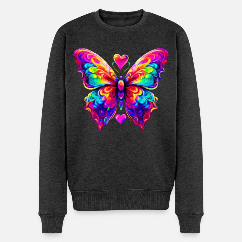 Bunter psychedelischer Schmetterling - Männer Premium Bio Pullover - Anthrazit meliert