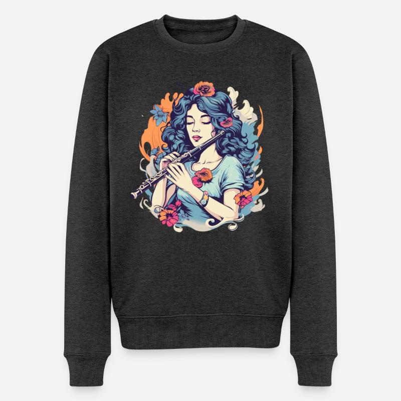 Flöte Mädchen Grafik - Männer Premium Bio Pullover - Anthrazit meliert