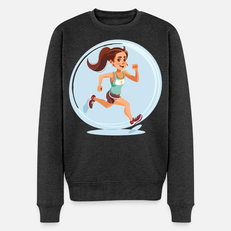 Läuferin im Comic-Stil - Männer Premium Bio Pullover - Anthrazit meliert