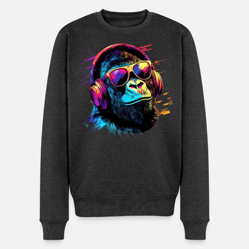 DJ Affe Kopfhörer Sonnenbrille Musik Party Affen - Männer Premium Bio Pullover - Anthrazit meliert