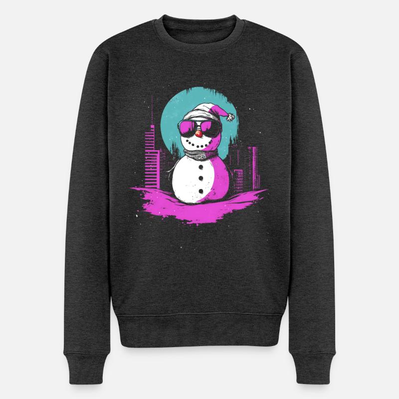 Retro Schneemann Retrowave Synthwave Geschenk - Männer Premium Bio Pullover - Anthrazit meliert