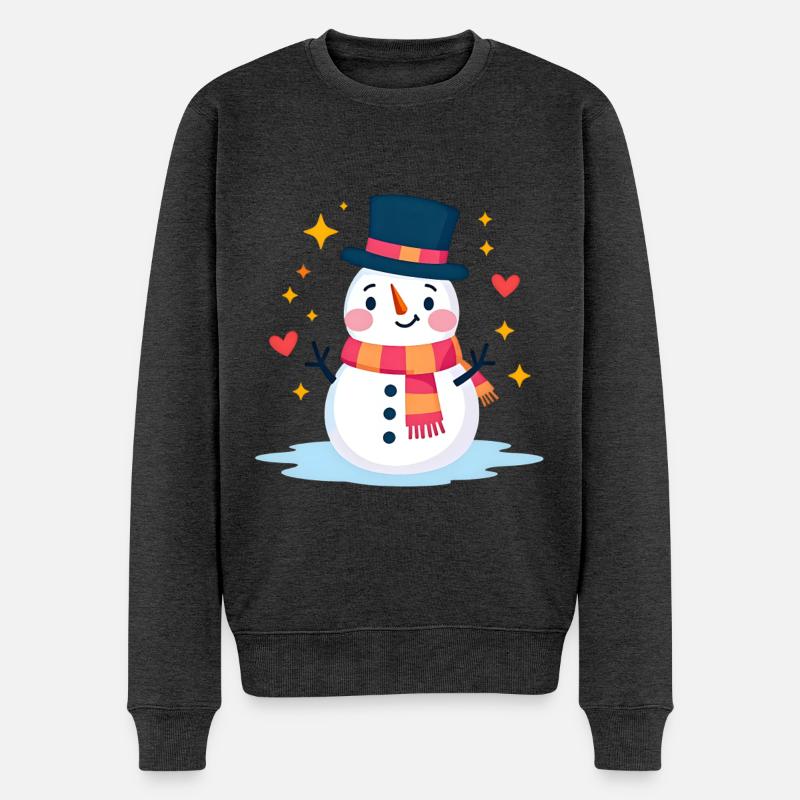 Süßer Schneemann mit Zylinder Festliche Weihnachtsstimmung - Männer Premium Bio Pullover - Anthrazit meliert