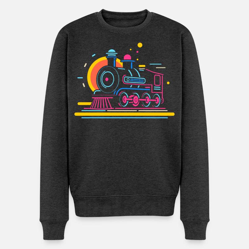 Eisenbahn Karikatur - Männer Premium Bio Pullover - Anthrazit meliert