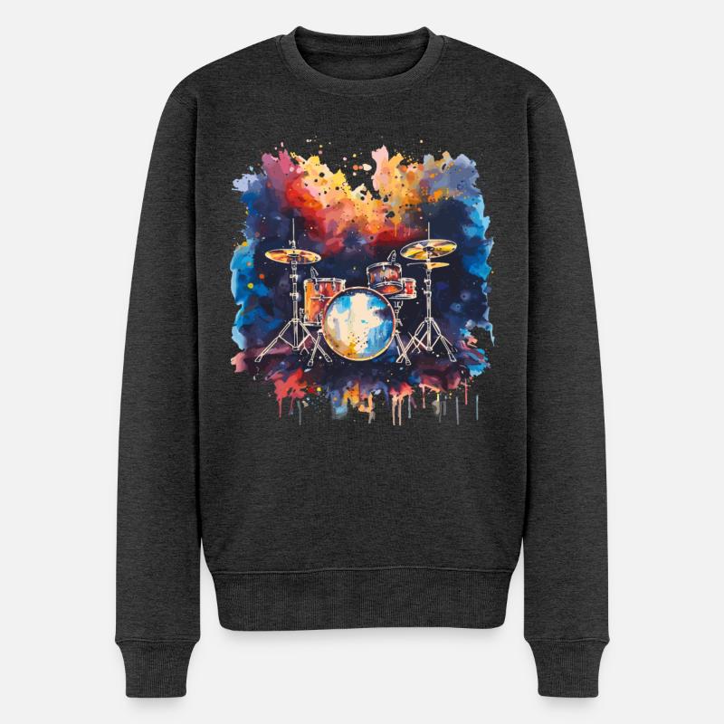 Schlagzeug Synthwave - Männer Premium Bio Pullover - Anthrazit meliert