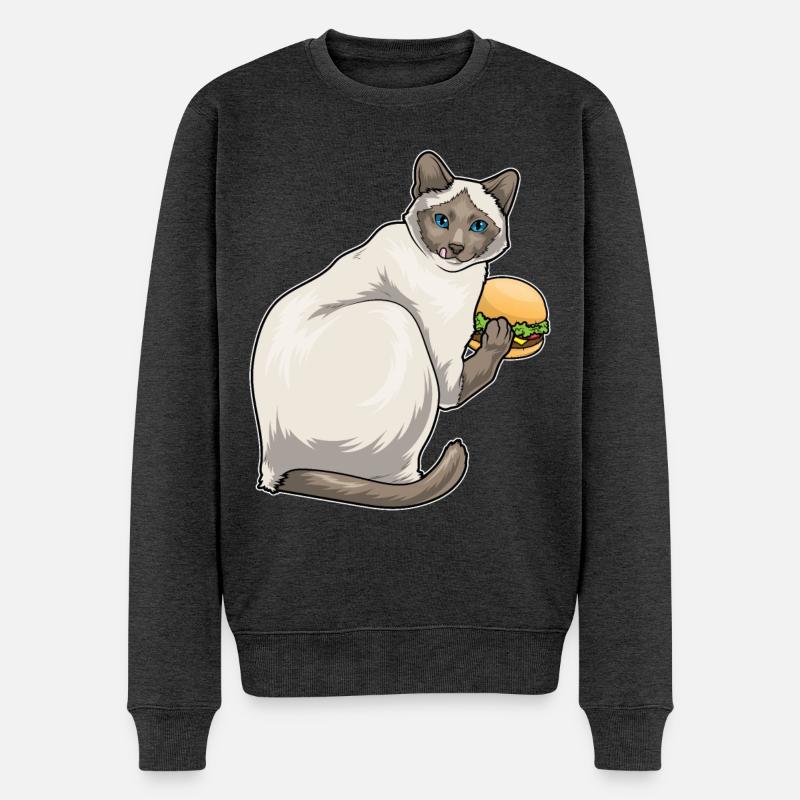 Siamkatze Cheeseburger - Männer Premium Bio Pullover - Anthrazit meliert