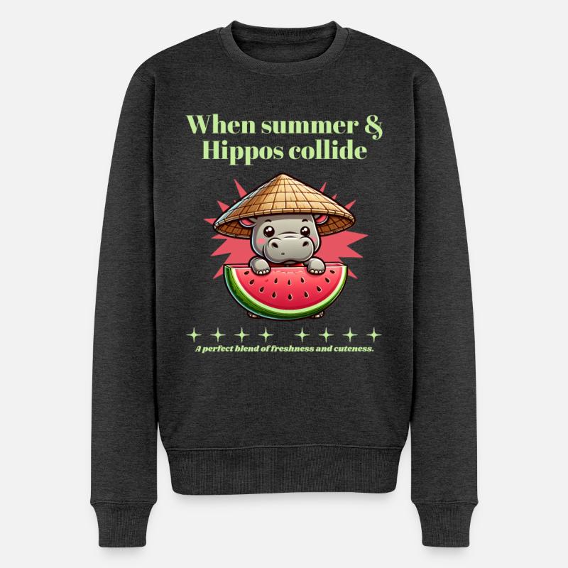 Nilpferd mit Wassermelone - Männer Premium Bio Pullover - Anthrazit meliert