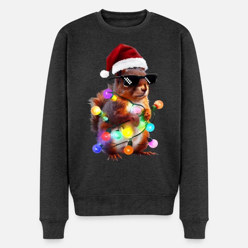 Weihnachts Eichhörnchen mit Lichterkett - Männer Premium Bio Pullover - Anthrazit meliert